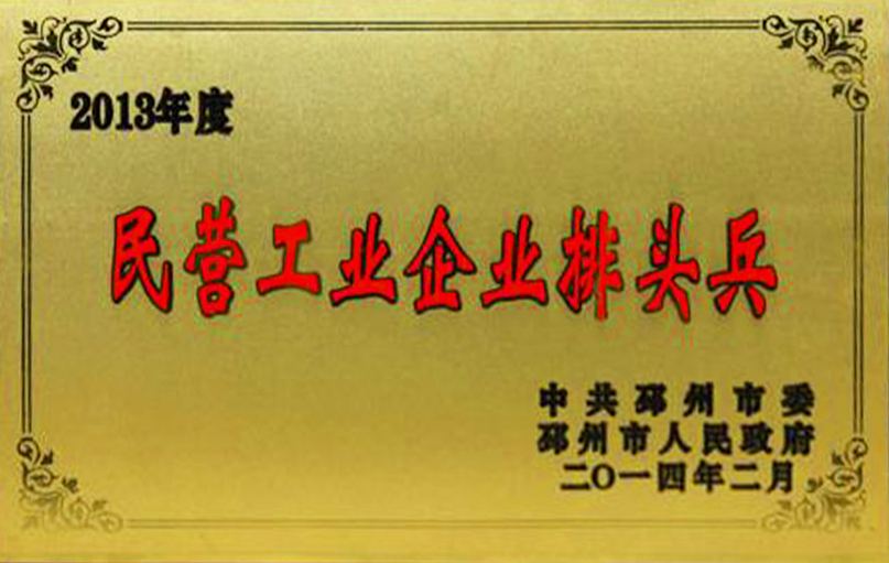 “2013度民营工业企业排头兵”称号